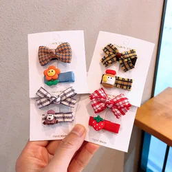 Gilrs pinzas lazo flor encaje a cuadros niñas estilo coreano