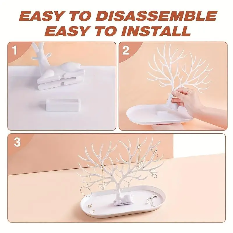 Soporte para pendientes con forma de árbol de asta de ciervo, exhibición de joyería, pendientes, collar, organizador de ciervos de dibujos animados, estante de almacenamiento de adornos de escritorio - imagen 5