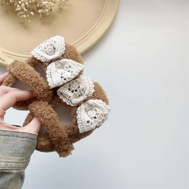 Zapatos de Otoño Invierno para niñas, zapatos de princesa con lazo para niños pequeños, zapatos antideslizantes de felpa de suela blanda para primeros pasos - imagen 2