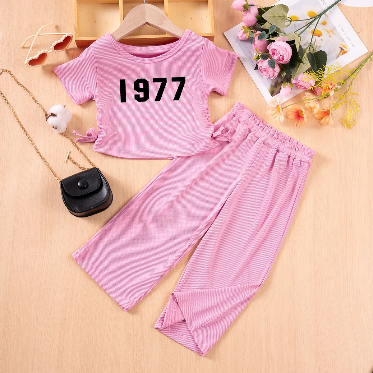 Conjunto verano niña de algodón con top ajustable y pantalón holgado