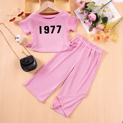 Conjunto verano niña de algodón con top ajustable y pantalón holgado