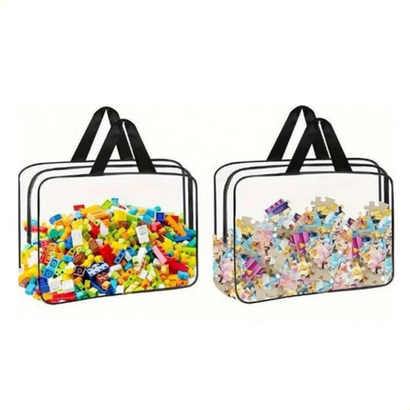 Bolsa de almacenamiento de PVC transparente impermeable, bolsa de juguetes de playa, organizador de bloques de construcción de rompecabezas, bolsa transparente, almacenamiento multiusos, 3 uds.