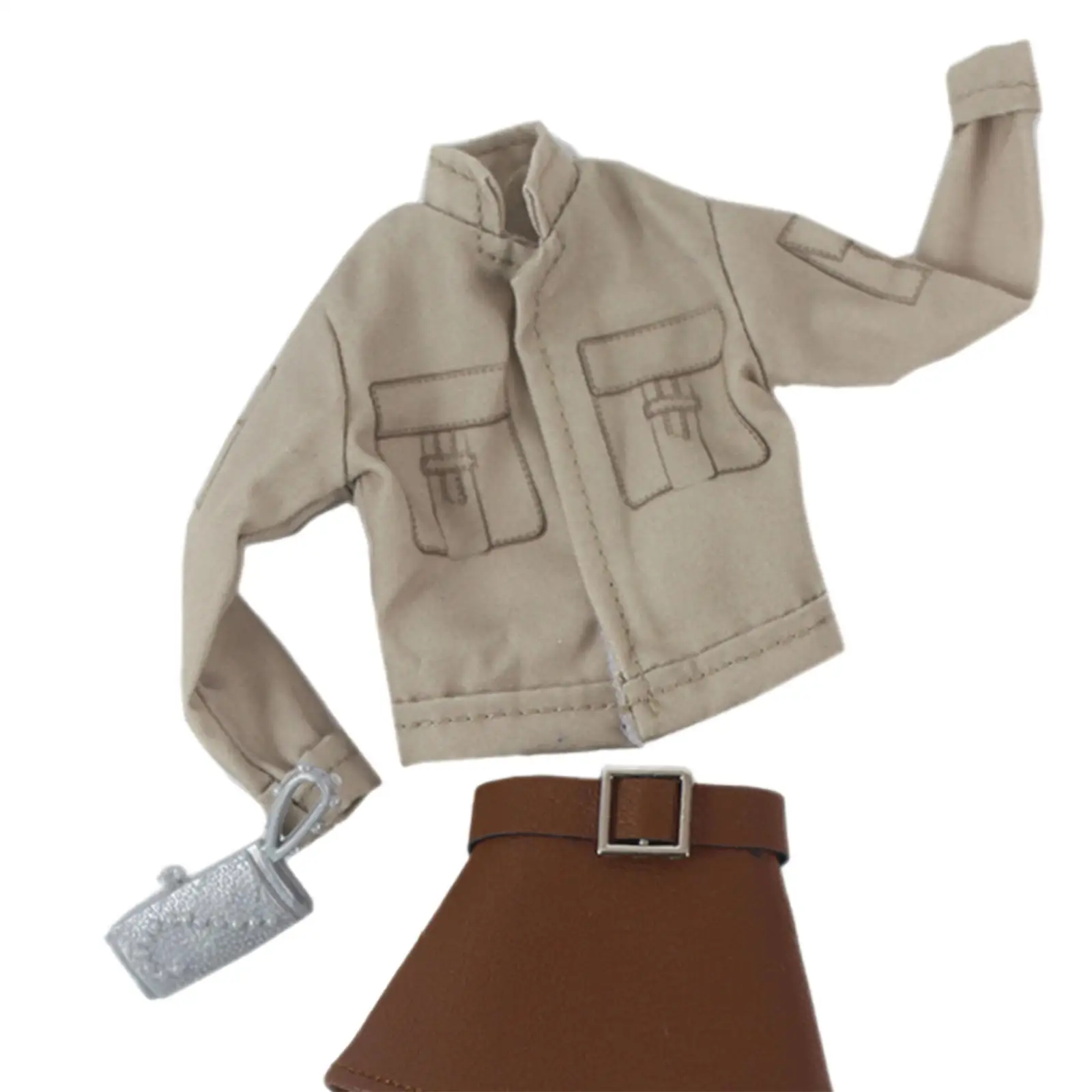 30cm BJD Doll Clothes Khaki Work Jacket Skirt Doll Suit Handmade with Long Boots Wallet Doll Accessories 1/6 BJD Dolls Clothing