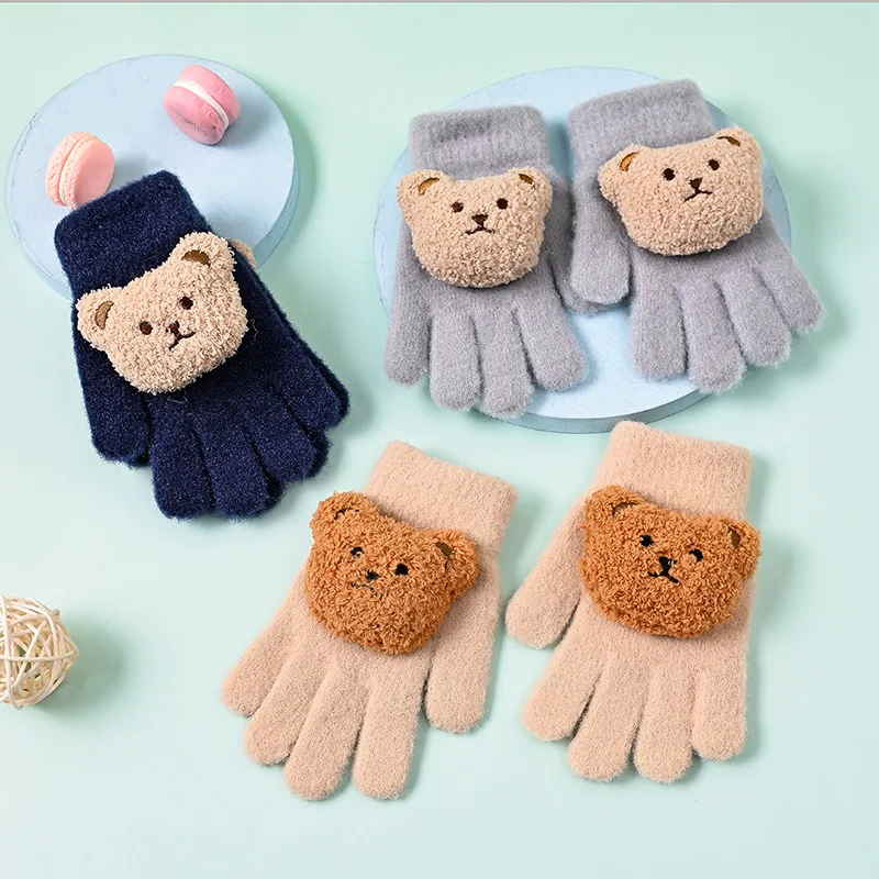Nuevos guantes bonitos de oso de dibujos animados para niños, manoplas térmicas de invierno para niños pequeños, guantes cálidos para jugar al aire libre con animales Kawaii (1-8 años)