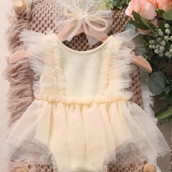 Vestido de tul con encaje para bebé princesa y diadema lazo