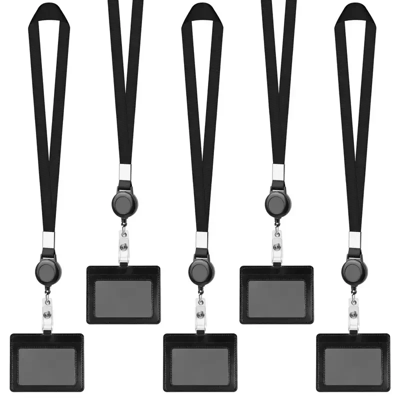 Portatarjetas de identificación Simple para trabajador, carrete de insignia retráctil de Color negro, cordón para personal, insignia de tarjeta de trabajo retráctil, suministros de oficina - imagen 3