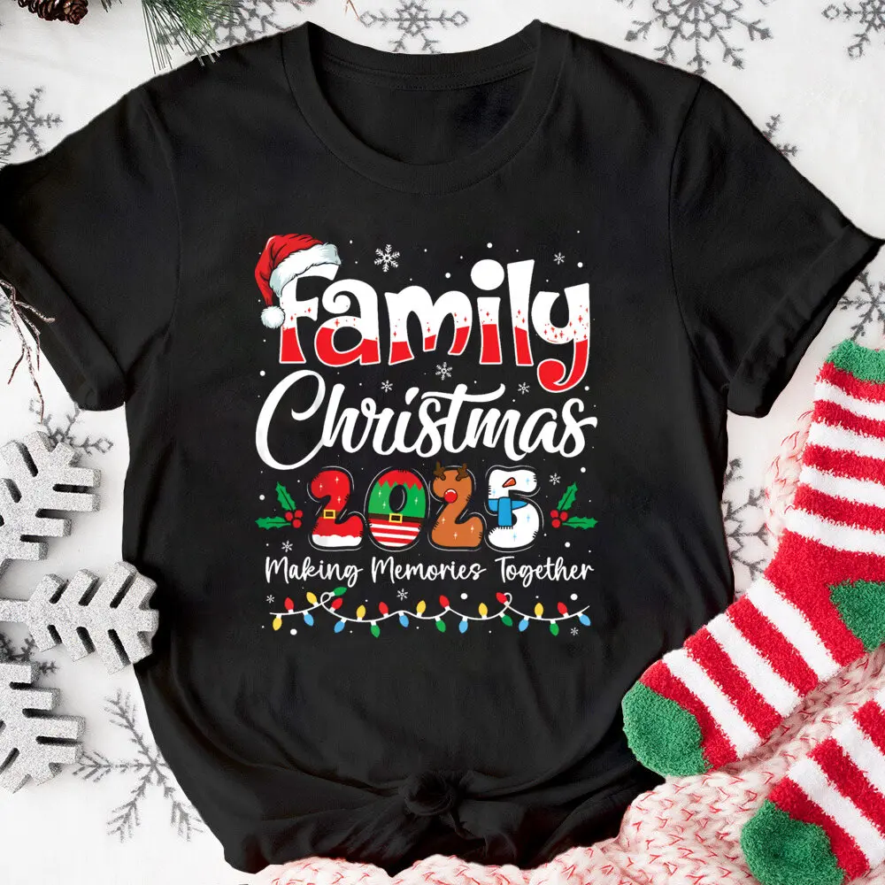 Familia Navidad 2025 estampado familia trajes a juego moda cómoda camiseta de manga corta traje día de Navidad ropa de vacaciones - imagen 5