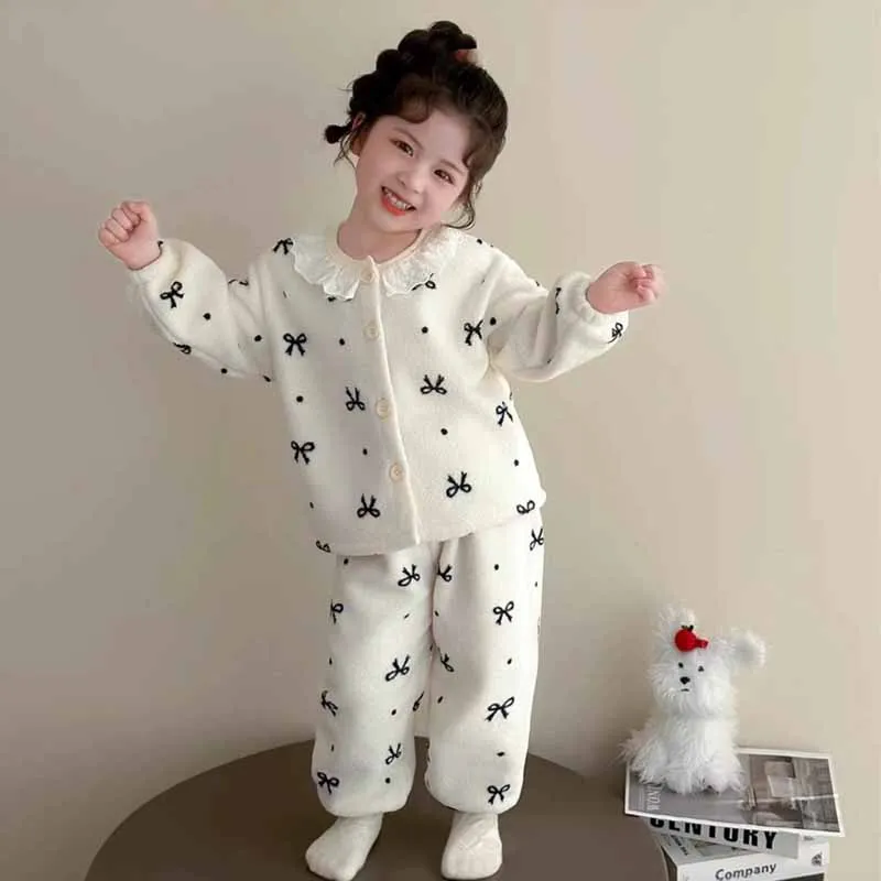 Conjunto de pijama infantil de lana con pajarita y cárdigan - imagen 2