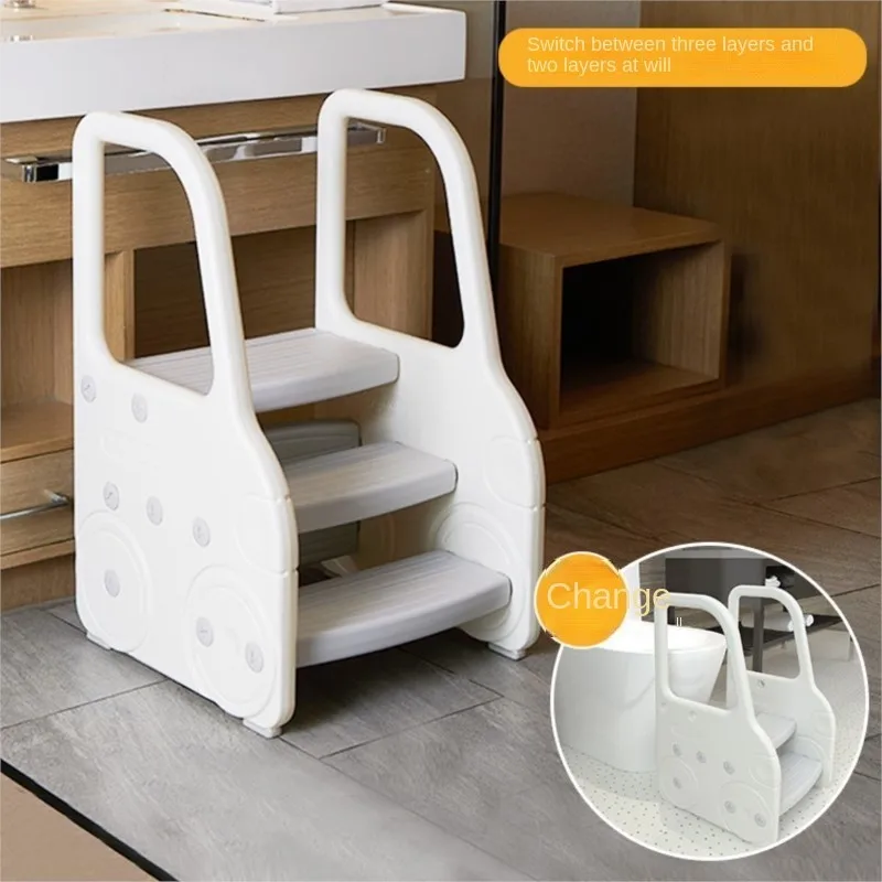 LazyChild-taburete de lavabo para niños, taburete de plástico para baño, escaleras móviles desmontables, antideslizante, multifunción, para lavar a mano - imagen 2