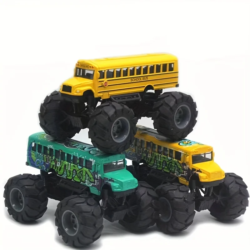 Monster School Bus Die Cast Metal Model Pullback Action Toy, Monster Truck Alloy Big Wheels Play Vehicle Car Gifts for Boys Girls - imagen 2