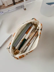 Estuche lápices pana con diseño floral vintage para escuela