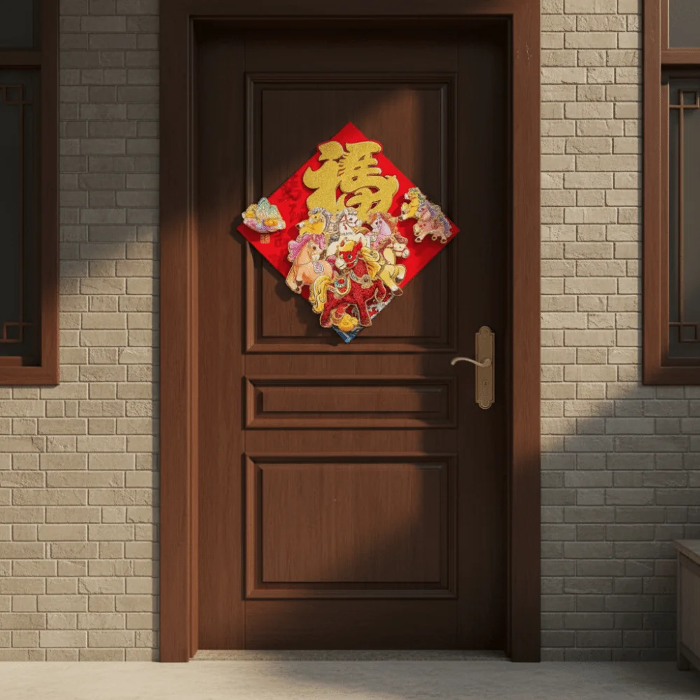 Pegatina Tradicional para Puerta del Año del Caballo 2026, Estilo Chino, Bendición de Año Nuevo, Pegatina de Pared Autoadhesiva con Carácter Fu - imagen 5