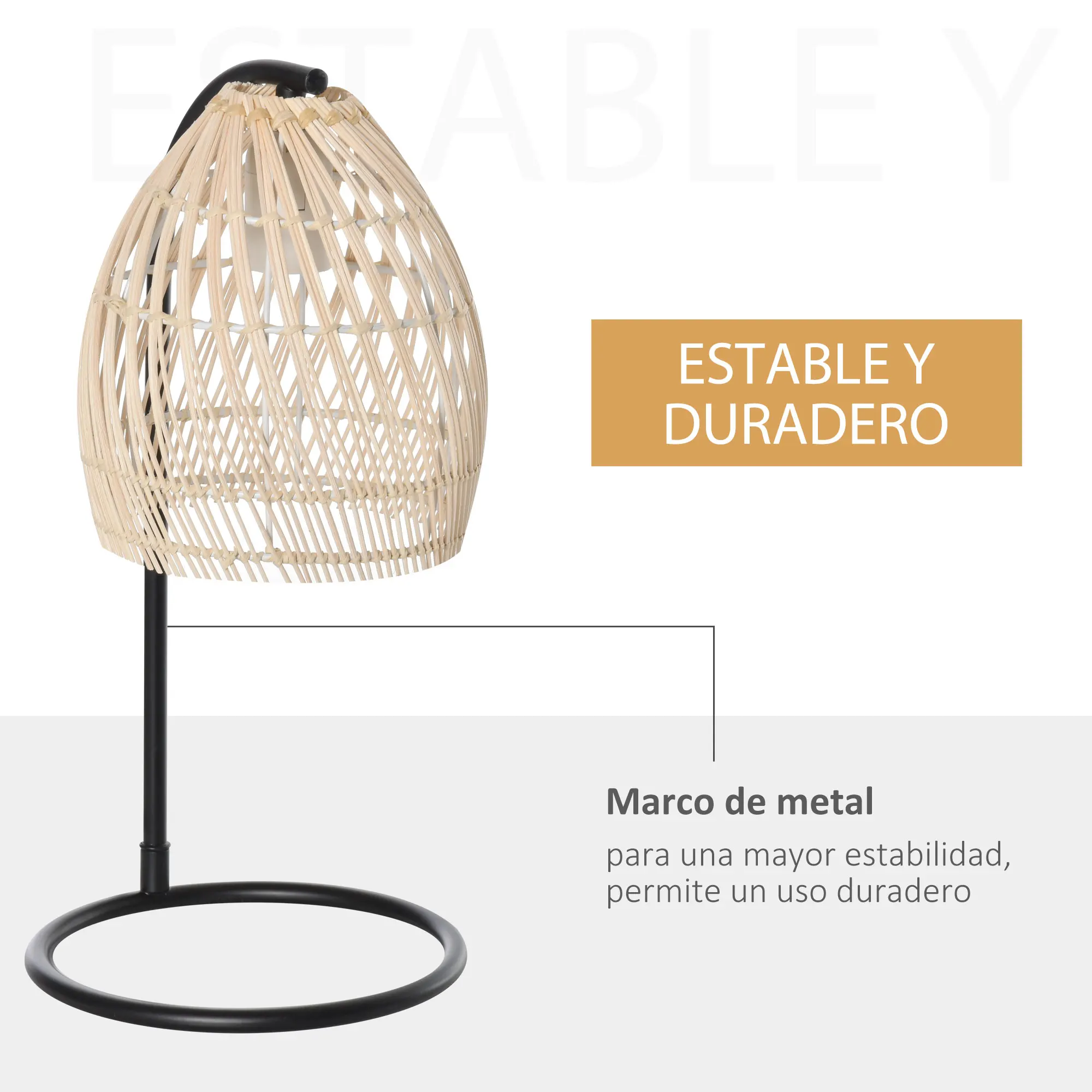HOMCOM Lámpara de Mesa Lámpara de Mesita de Noche Casquillo E27 Máx. 40W Lámpara Decorativo con Pantalla de Ratán para Dormitorio Salón Ø20x41 cm Natural - imagen 3