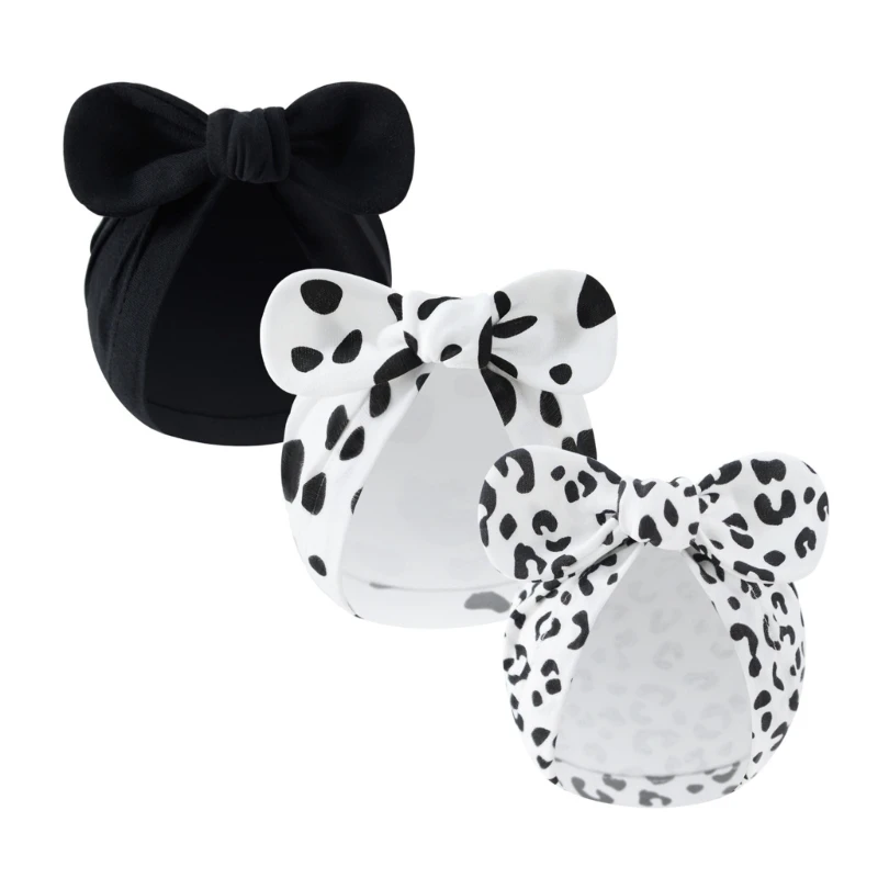 Gorro indio para recién nacido de Color sólido, gorro infantil con lazo grande, gorro de algodón suave para bebé, diadema elástica, accesorios para el cabello para niños - imagen 3
