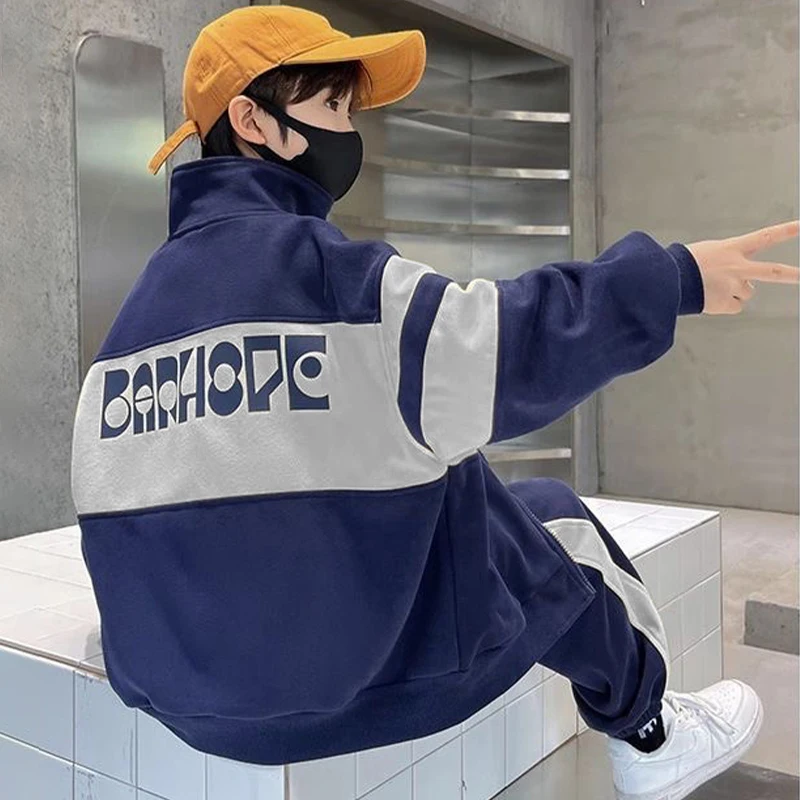 Conjunto de ropa de moda para niños, abrigo con cremallera de retales, pantalones, 2 uds. Para niños de 4 a 12 años, chándales, trajes informales para adolescentes, primavera y otoño - imagen 5