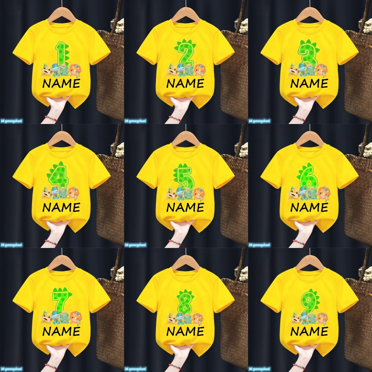 Camiseta personalizada con tu nombre para niños, ropa amarilla, excavadora, Bulldozer, número de cumpleaños 1-9, Top para niños