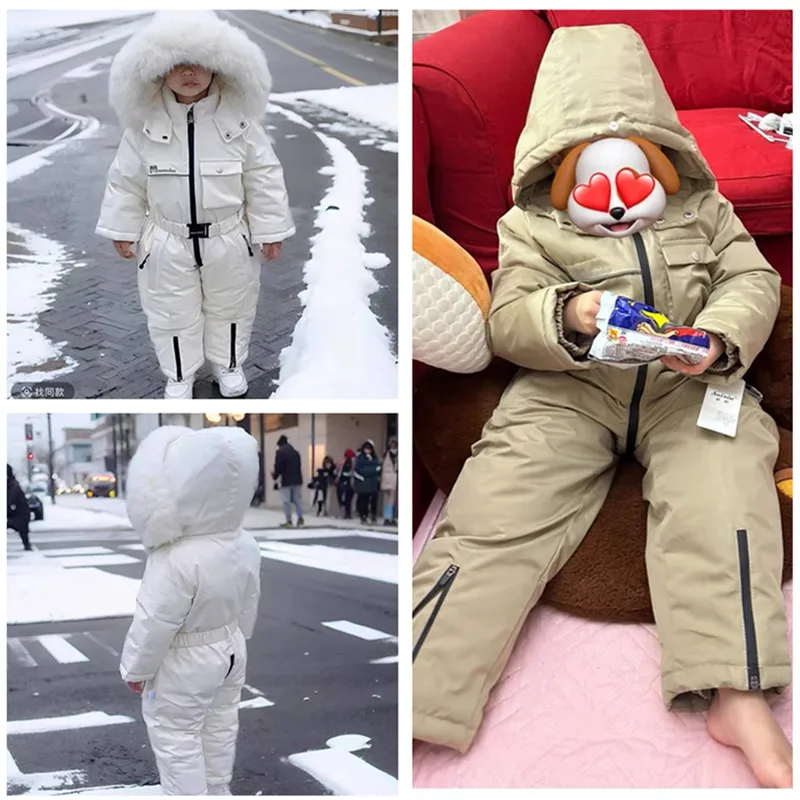 -Mono de invierno para bebé de 30 grados, traje de esquí grueso para niños, abrigo, chaqueta cálida para niños, traje de nieve impermeable con capucha para niñas de 1 a 5 años - imagen 3