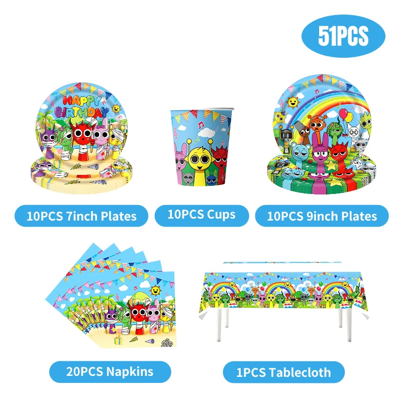 Sprunki decoraciones para fiesta de cumpleaños, suministros de decoración para fiesta de cumpleaños, juego de globos, pancarta, platos, tazas, mantel, regalo para niños - imagen 2
