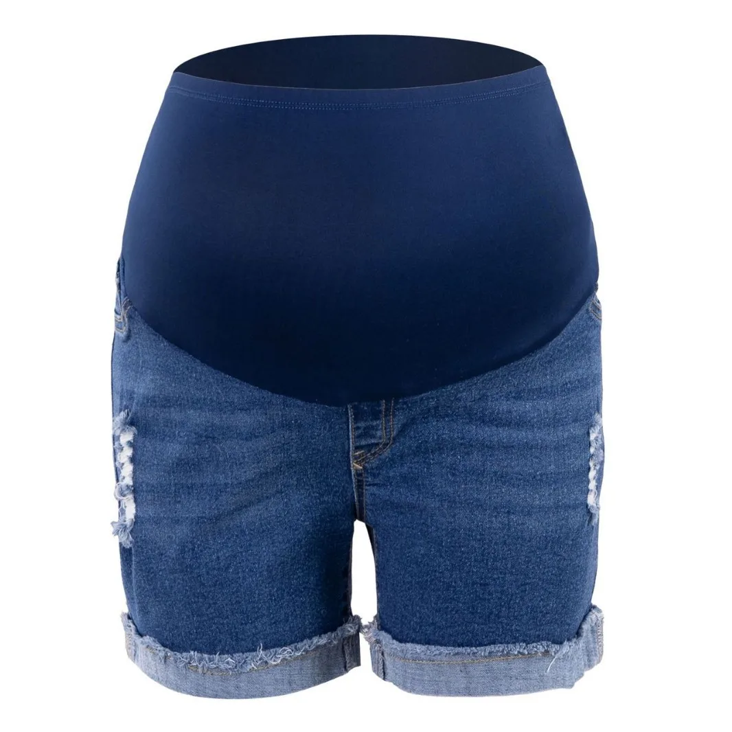 Pantalones cortos de cintura alta para mujeres embarazadas, pantalones vaqueros ajustados de verano para maternidad, pantalones cortos transpirables con soporte Abdominal - imagen 3