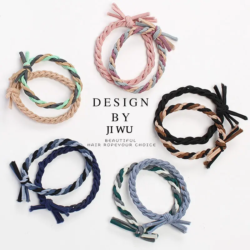 Lazo para el pelo a juego de colores de estilo coreano para niñas, diadema trenzada para el cabello, banda elástica para el cabello, accesorios de moda para niños de calle, 2 piezas por juego - imagen 2