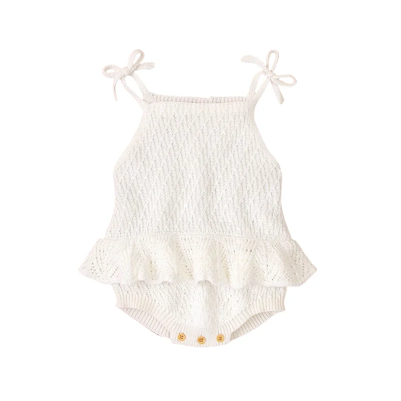 Pelele de punto de algodón 100% para bebé de 0 a 2 años, mono con tirantes con volantes y lazo para niñas, pelele con diseño de cambio de pañal con botón a presión - imagen 5