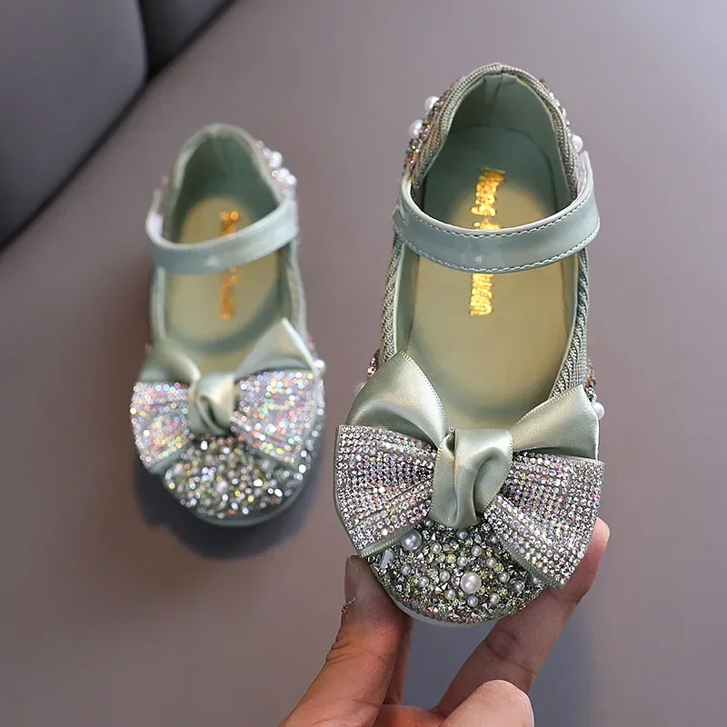 Zapatos de cuero para niños, zapatos planos con lazo de diamantes de imitación para fiesta de princesa para niñas, zapatos planos para estudiantes y bebés, zapatos de rendimiento para niños - imagen 5