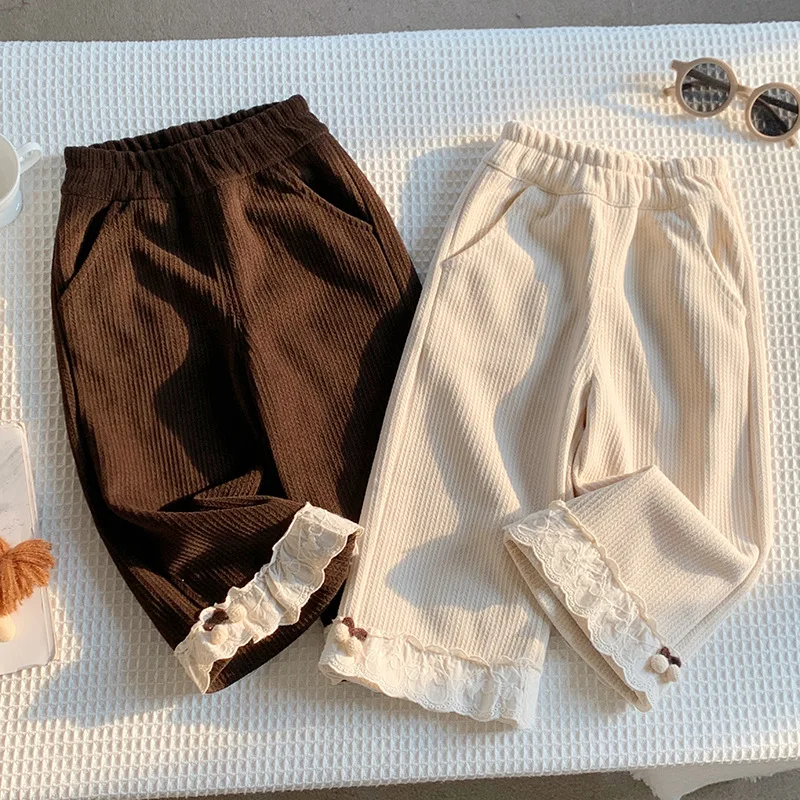 Pantalones para niños, ropa para niños, pantalones para niñas, pantalones coreanos gruesos de otoño para bebés, pantalones a rayas con cintura elástica - imagen 2