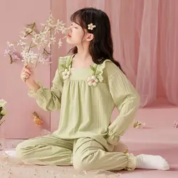 Pijama infantil de lino y algodón para niña – Manga larga
