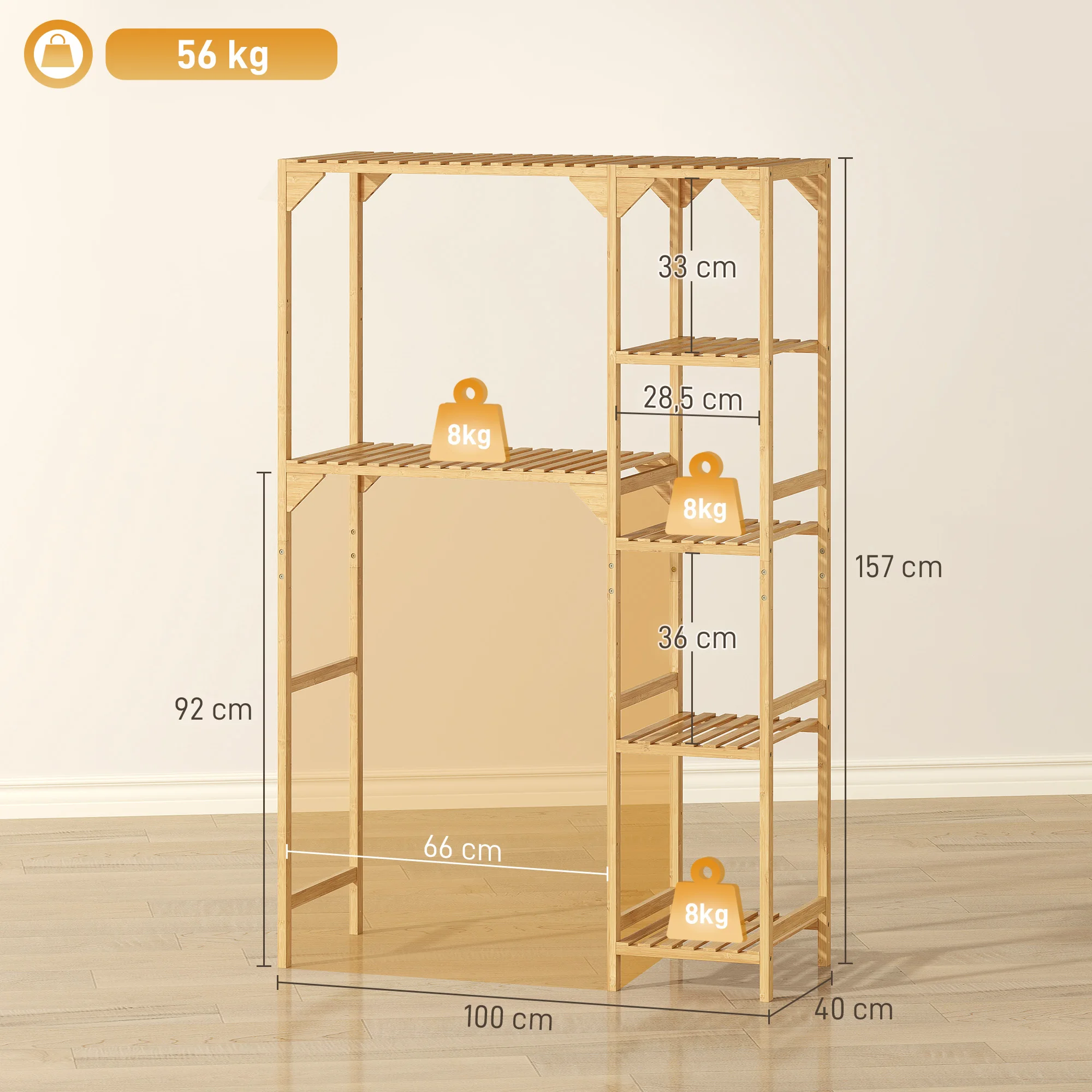 HOMCOM Estantería para Lavadora de Bambú, Mueble para Lavadora o Inodoro con Estantes Reversibles y Ajustables, Ahorra Espacio, Para Lavandería, Baño, Madera Natural - imagen 3