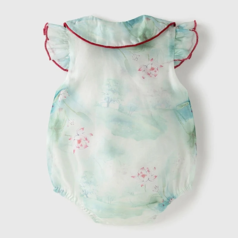 Conjuntos de 2 piezas de ropa de verano para niña, pelele de algodón sin mangas con cuello de muñeca de estilo chino, monos, artículos para bebé recién nacido BC033 - imagen 2