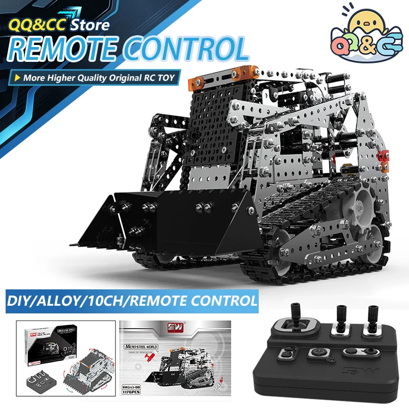 RC Bulldozer DIY de acero inoxidable ensamblado SW (RC) 008 camión con orugas 2,4G Control remoto 10 canales rompecabezas juguetes de bloques de construcción - imagen 2