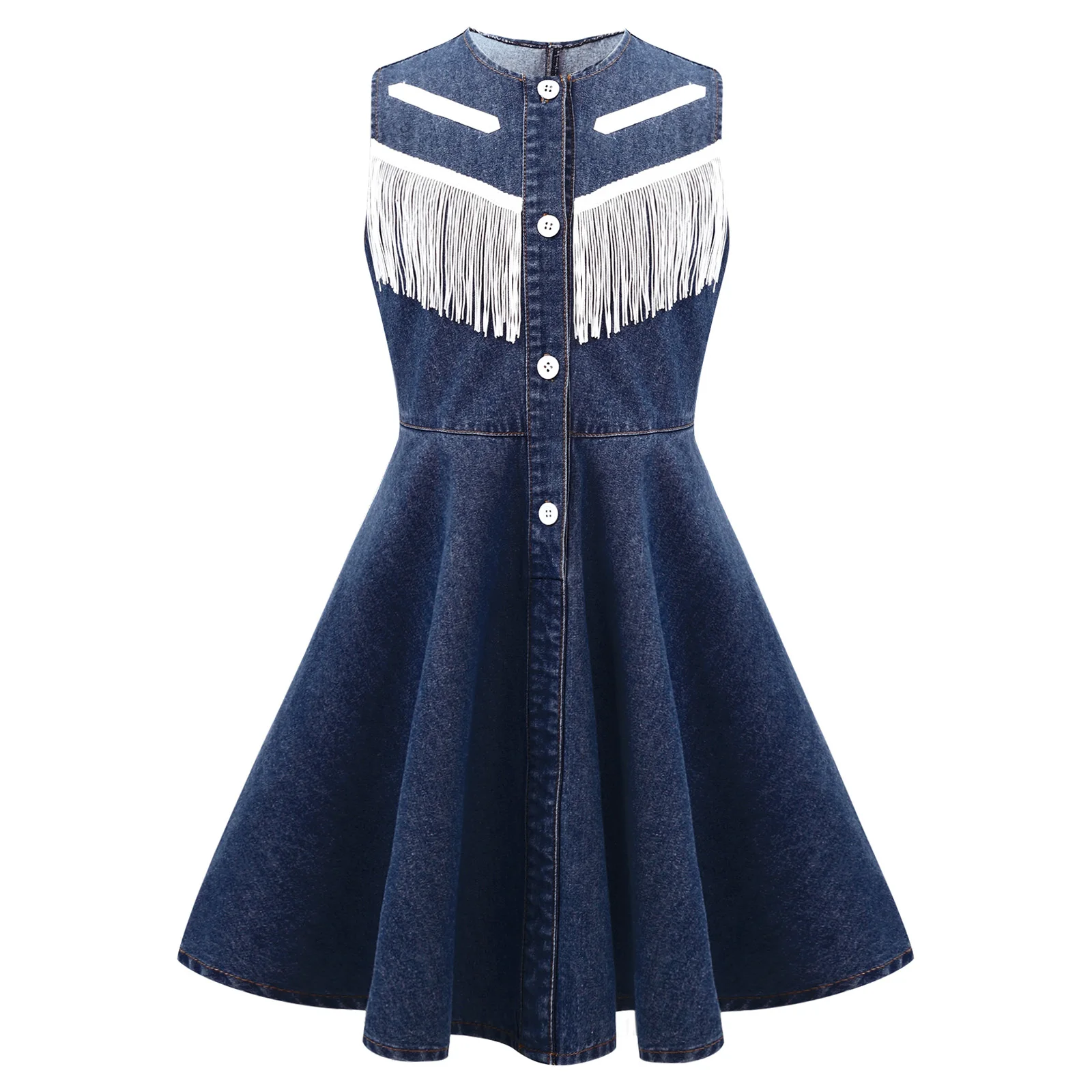 Vestido vaquero de mezclilla para niña – Corte A sin mangas con botones - imagen 2