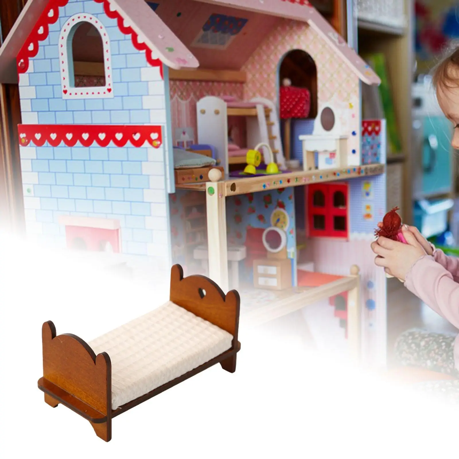 Dollhouse Furniture Wooden Furniture 1/12 Miniature Bed Bedroom Furniture Fairy