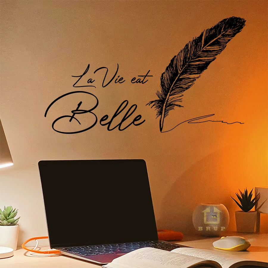 Pegatinas de pared con bolígrafo de plumas simples, pegatinas de pared autoadhesivas con fuente artística, pegatinas de decoración para dormitorio, estudio y dormitorio - imagen 4