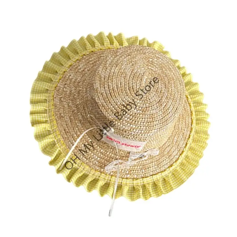 M76C Precioso sombrero único para niños, elegante sombrero cubo ajustable con borde con volantes y decoración lazo - imagen 2