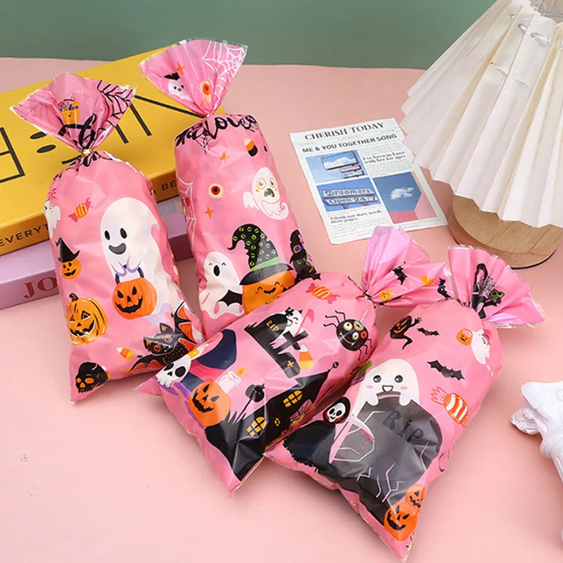 Bolsa de regalo plana abierta para Halloween, suministros de plástico para fiestas y festivales, bolsa de embalaje para dulces y aperitivos, patrón de dibujos animados TMZ, 50/100 Uds. - imagen 3