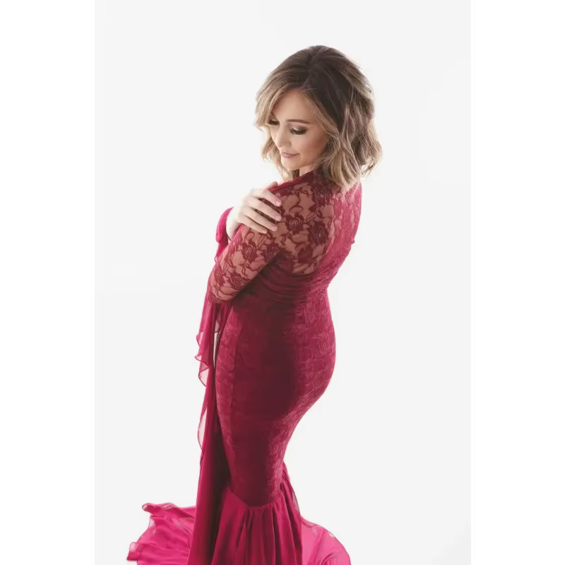 Vestido maxi premamá con encaje para sesión de fotos - imagen 3