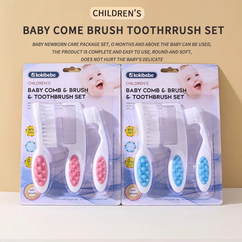 Juego de peine de baño y lavado de pelo para bebé + kit de cuidado bucal: cepillo de dientes de cerdas suaves de cabeza pequeña, peine suave: agradable para la piel, apto para las encías, todo en uno