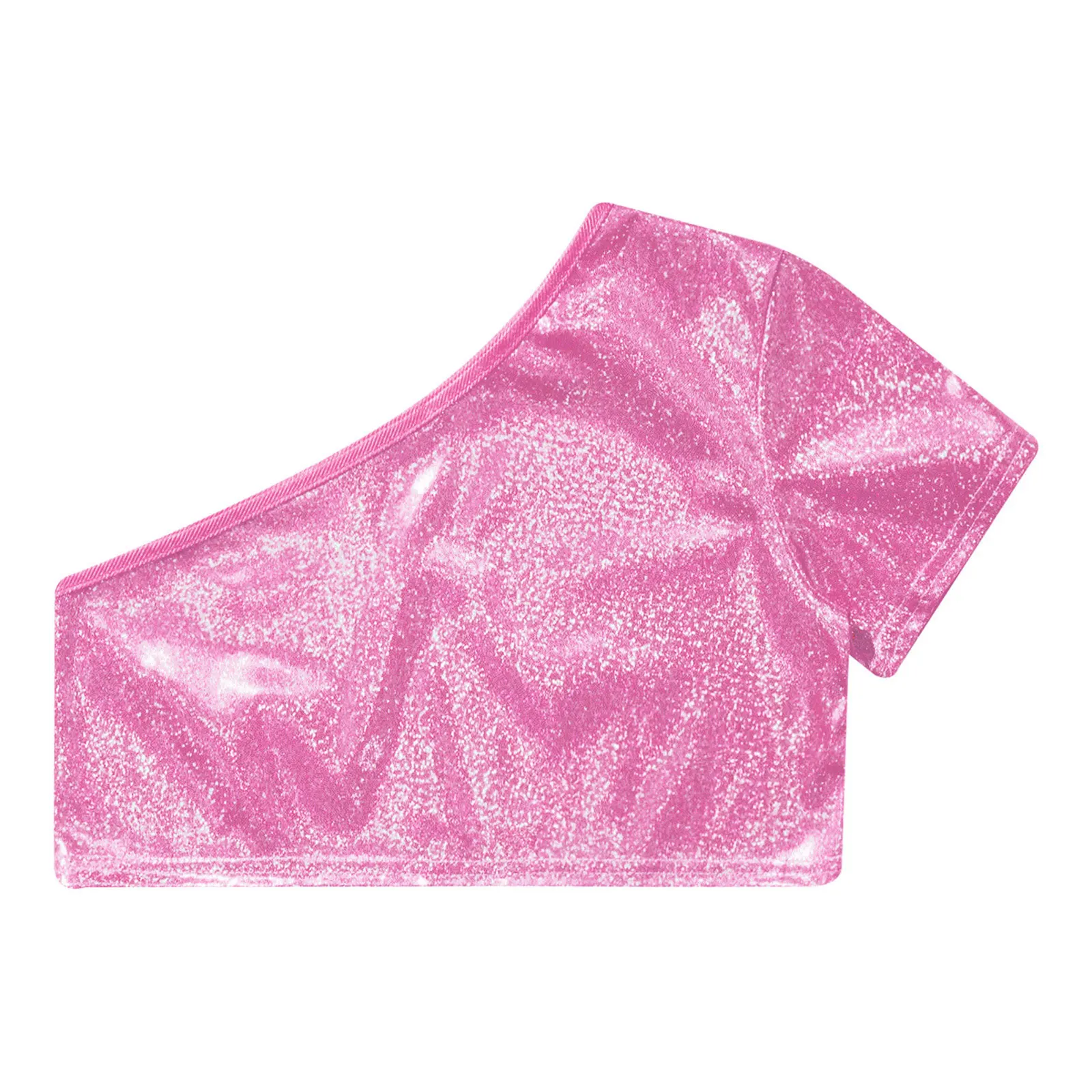 Conjuntos de baile latino de Jazz para niñas, traje de actuación de porristas, un hombro, manga corta, Top corto metálico con falda - imagen 5