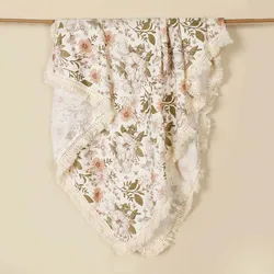 Manta de algodón para bebé con estampado floral y borlas