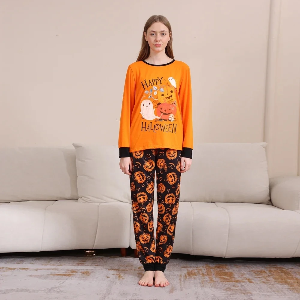 2025 Nieuwe Pompoenprint PJs Sets 2-delige Loungewear Volwassen Kinderen Halloween Pyjama Voor Familie Vakantie Kleding - imagen 4