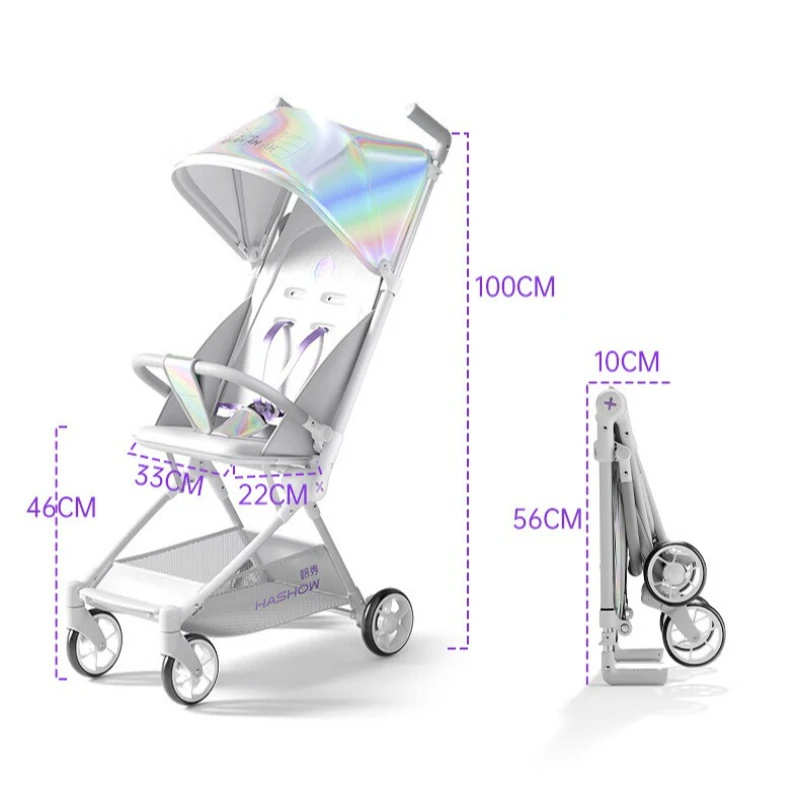 Cochecito de bebé plegable ultraligero, cochecito de bolsillo de viaje para avión con 160 °   Manija de seguridad de estabilización de doble varilla reclinada - imagen 5