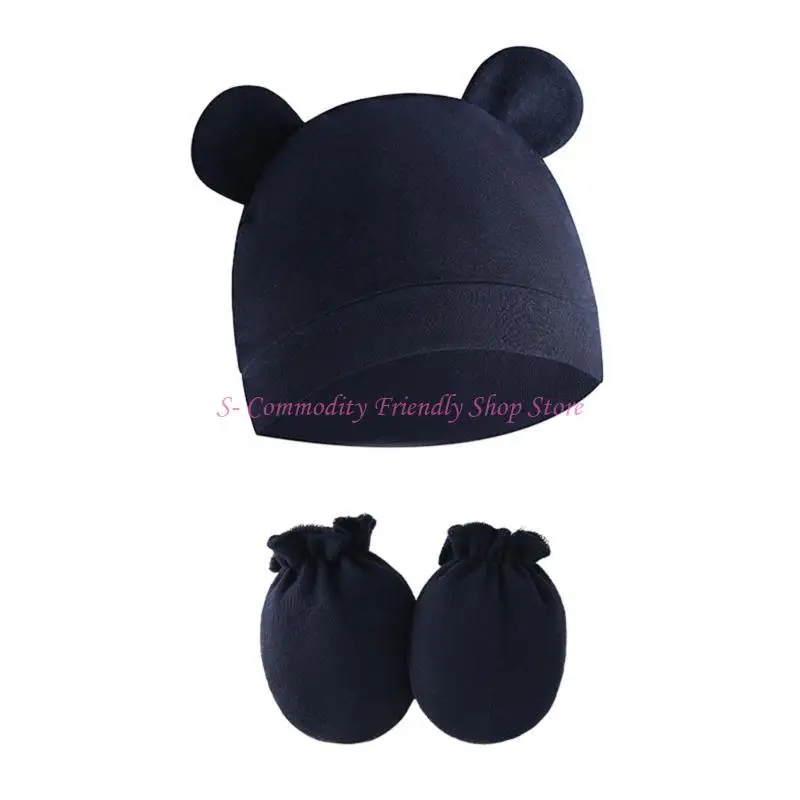 Gorro algodón recién nacido con manoplas antiarañazos y guantes