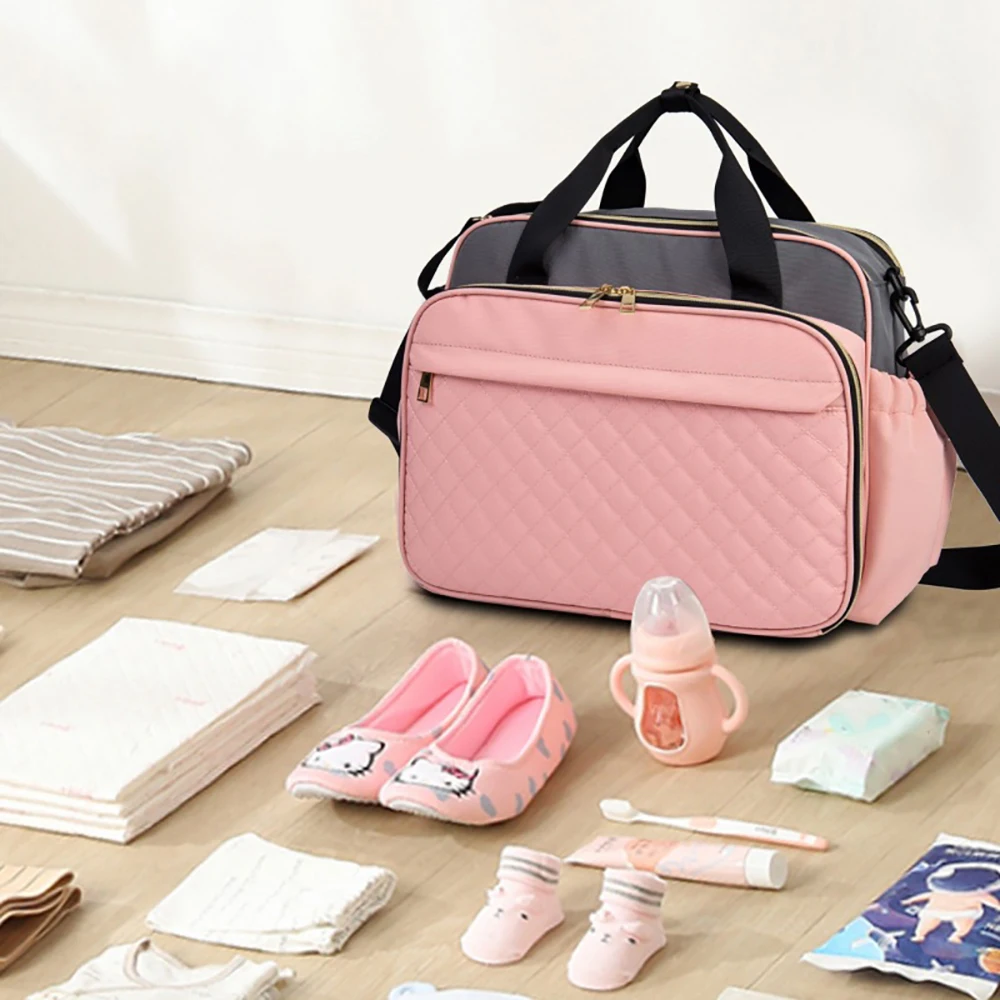 Bolsa de pañales acolchada rosa – Gran capacidad para el bebé - imagen 2