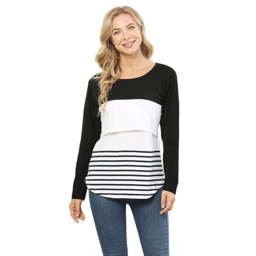 Ropa de maternidad, camiseta informal holgada, ropa de lactancia de manga larga para primavera para mujeres embarazadas, camiseta de lactancia - imagen 4