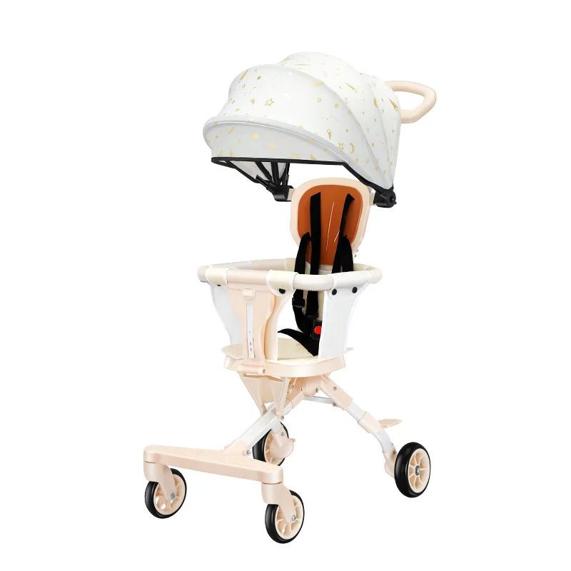 Carrito plegable con asiento bidireccional y ruedas grandes para niños
