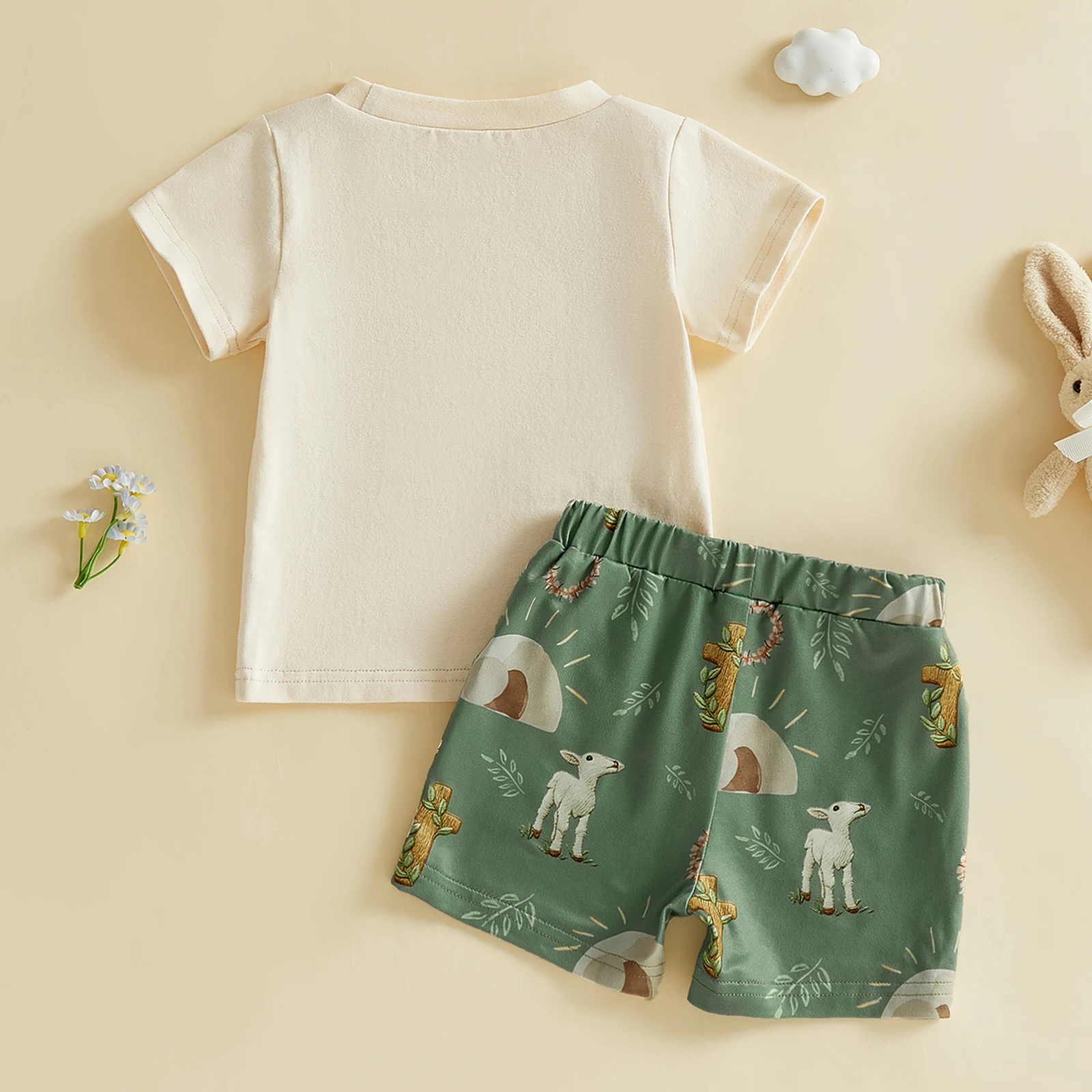 Conjunto bebé primavera: camiseta y shorts de algodón bordado - imagen 3