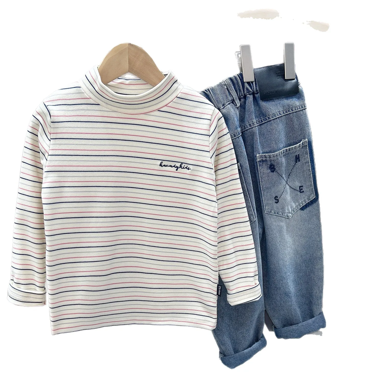 Camisetas de Otoño Invierno para niños, camisetas de manga larga con cuello medio alto a rayas para niñas y niños, ropa informal para niños - imagen 5