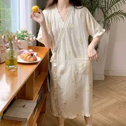 Ropa de maternidad con cuello en V bordado, camisones de lactancia, ropa de dormir de lactancia, nuevos vestidos sueltos de embarazo para primavera y otoño