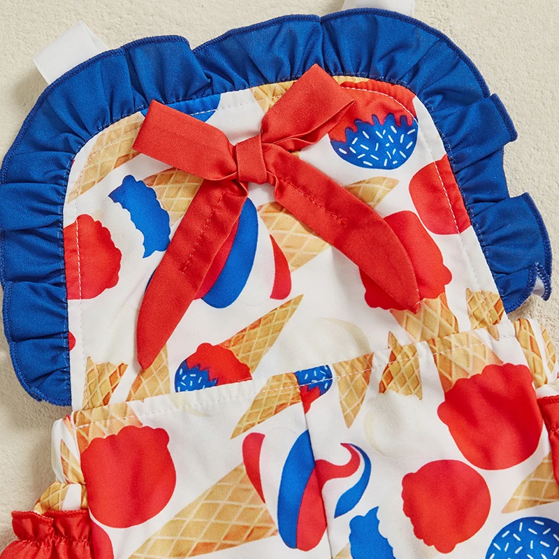 Pelele patriótico para niña de 0 a 12 meses, mono informal con estampado de helado y volantes para recién nacido, ropa bonita para niño pequeño - imagen 5